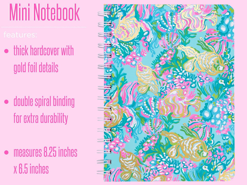 Lilly Pulitzer Aqua La Vista Mini Spiral Notebook - Stylish Blue/Gold Hardcover Journal with 160 College Ruled Pages, Perfect for On-the-Go Note-Taking!