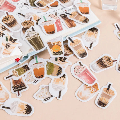 45 Pcs Aesthetic Milk Tea Stickers Set - Perfect for Scrapbooking, Journals & Art Decor!
