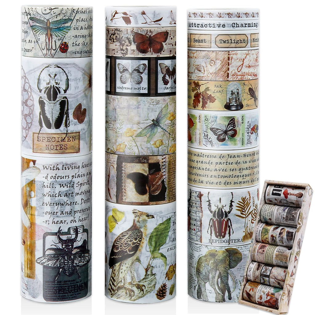20 Rolls Vintage Floral Washi Tape Set - Beautiful Botanical Designs for Scrapbooking, Journaling & Crafting - 10-60mm Wide, 6.56ft Long Rolls