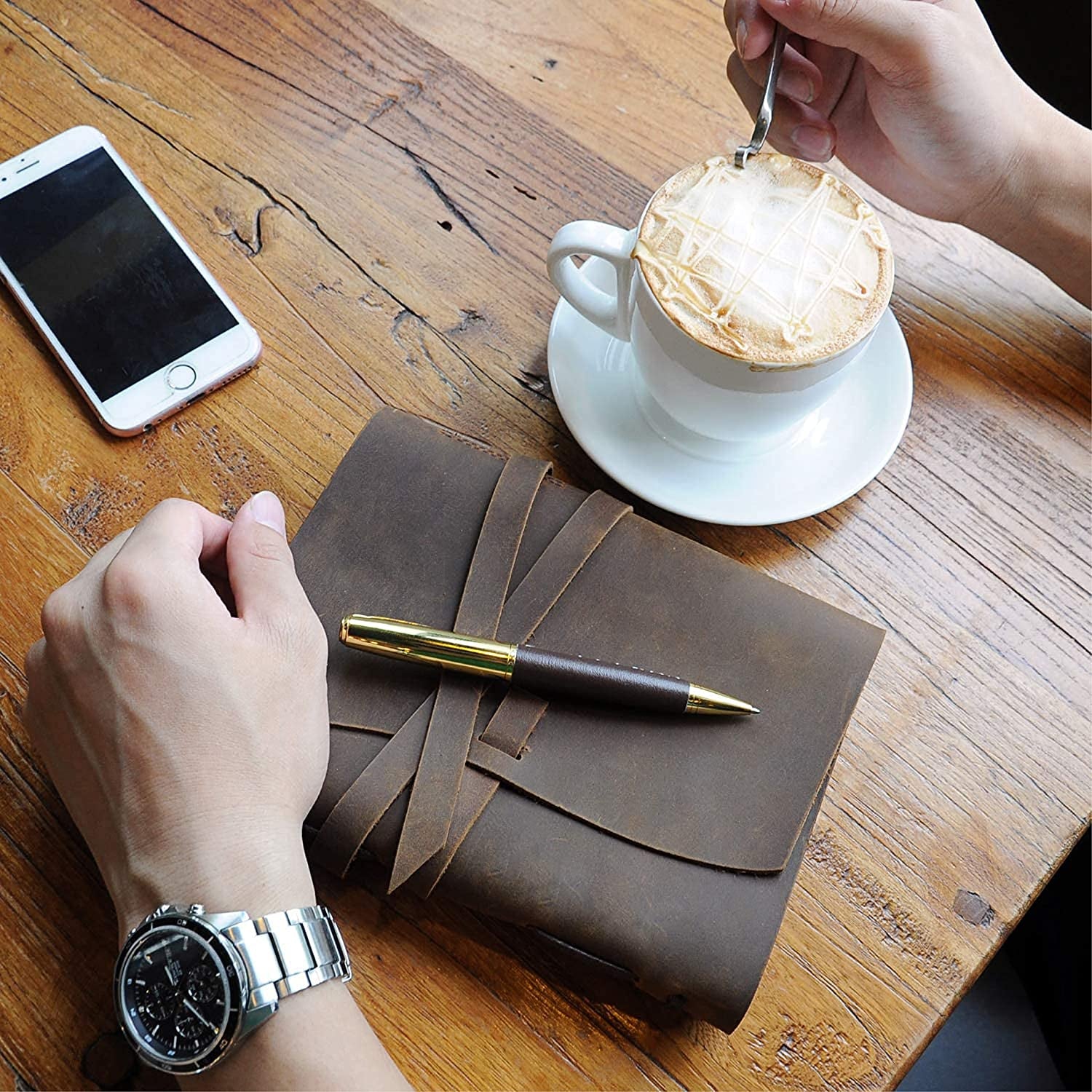 Sovereign-Gear Handmade Leather Journal Gift Set - Vintage 300-Page Notebook with Stylish Pen for Men and Women