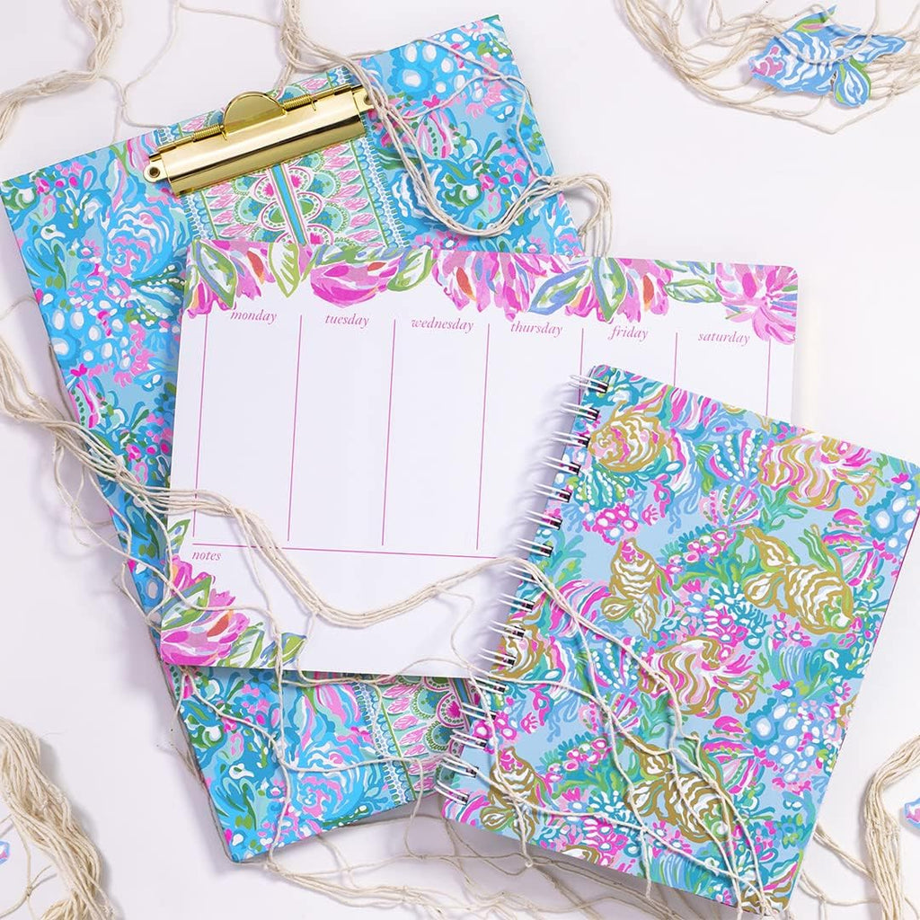 Lilly Pulitzer Aqua La Vista Mini Spiral Notebook - Stylish Blue/Gold Hardcover Journal with 160 College Ruled Pages, Perfect for On-the-Go Note-Taking!