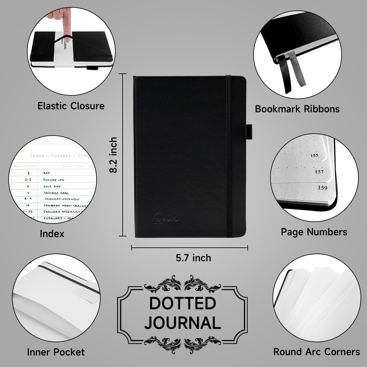 Ultimate Feela Dotted Journal Kit - Stylish Hardcover Planner with 224 Pages, Perfect for Beginners, Women & Girls - Complete with Stencils, Stickers, Pens & Accessories, A5 Size, Black
