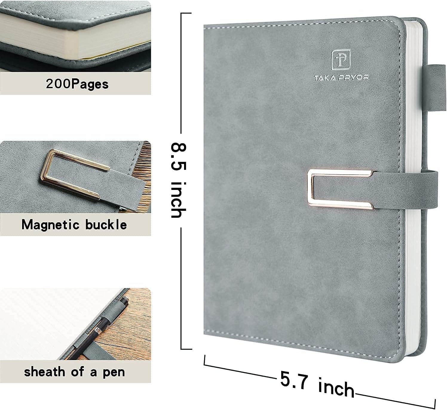 Premium Hardcover Ruled Journal Notebook with Magnetic Clasp, Professional Lined Pages, Pen Loop, Medium Size 5.7 x 8.3 Inches, 120 GSM Thick Paper - Perfect Gray Gift!