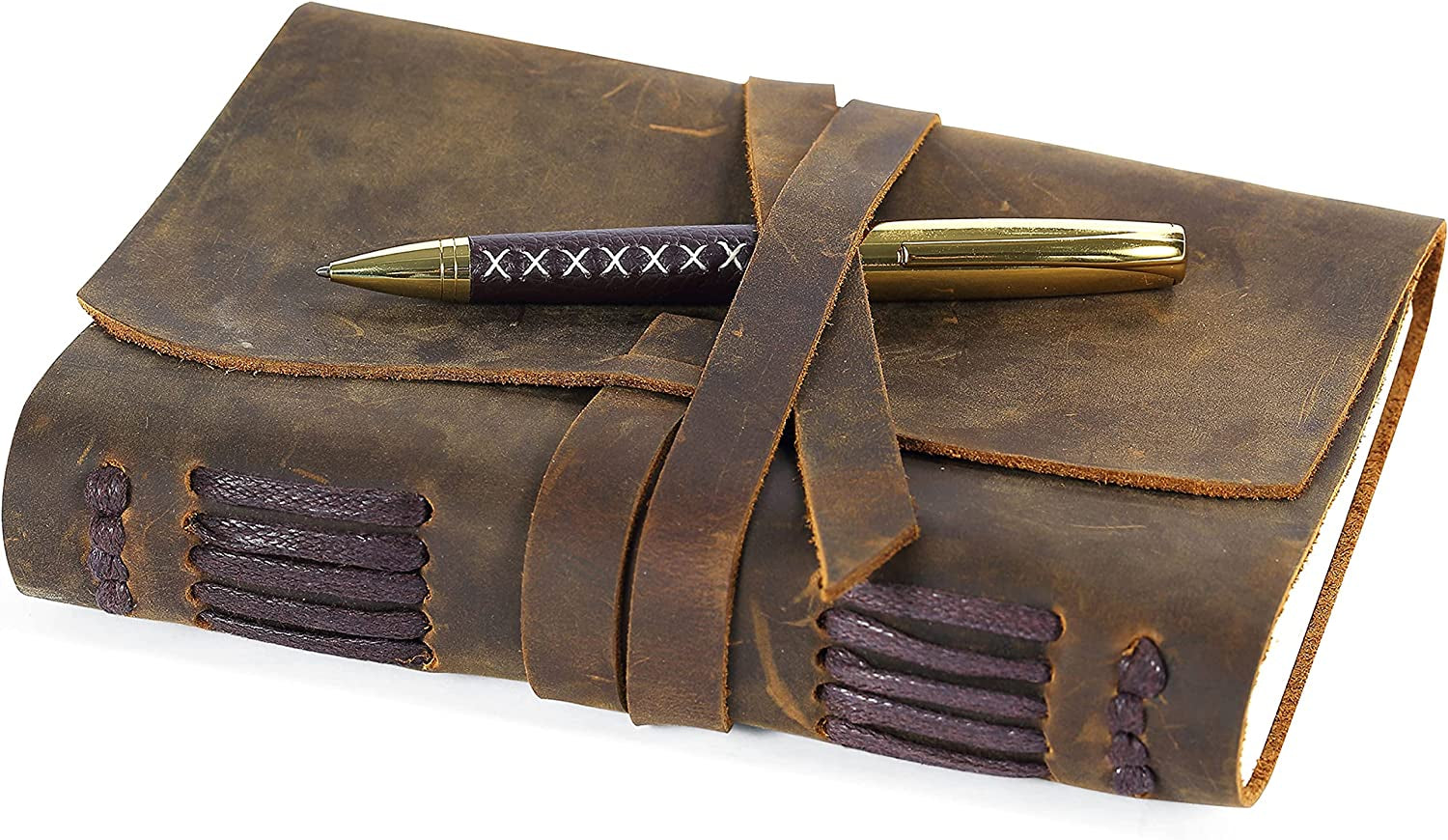 Sovereign-Gear Handmade Leather Journal Gift Set - Vintage 300-Page Notebook with Stylish Pen for Men and Women