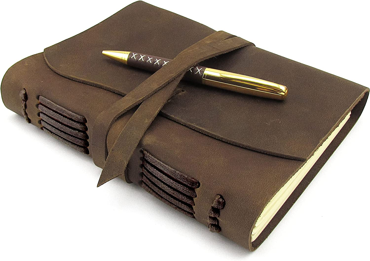 Sovereign-Gear Handmade Leather Journal Gift Set - Vintage 300-Page Notebook with Stylish Pen for Men and Women