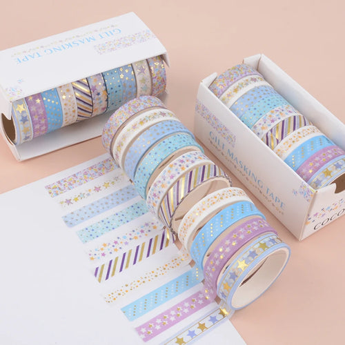 10 Rolls of Kawaii Gold Foil Stars Washi Tape - Perfect for Scrapbooking, Journals, and Creative Stationery!