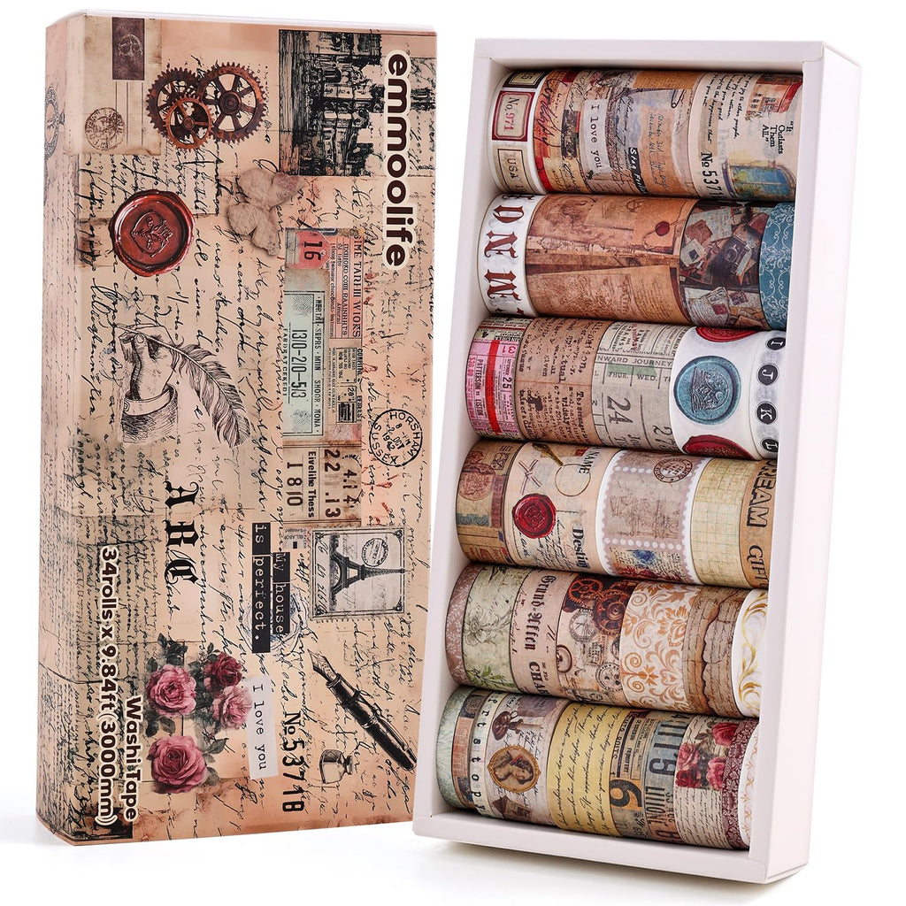 20 Rolls Vintage Floral Washi Tape Set - Beautiful Botanical Designs for Scrapbooking, Journaling & Crafting - 10-60mm Wide, 6.56ft Long Rolls